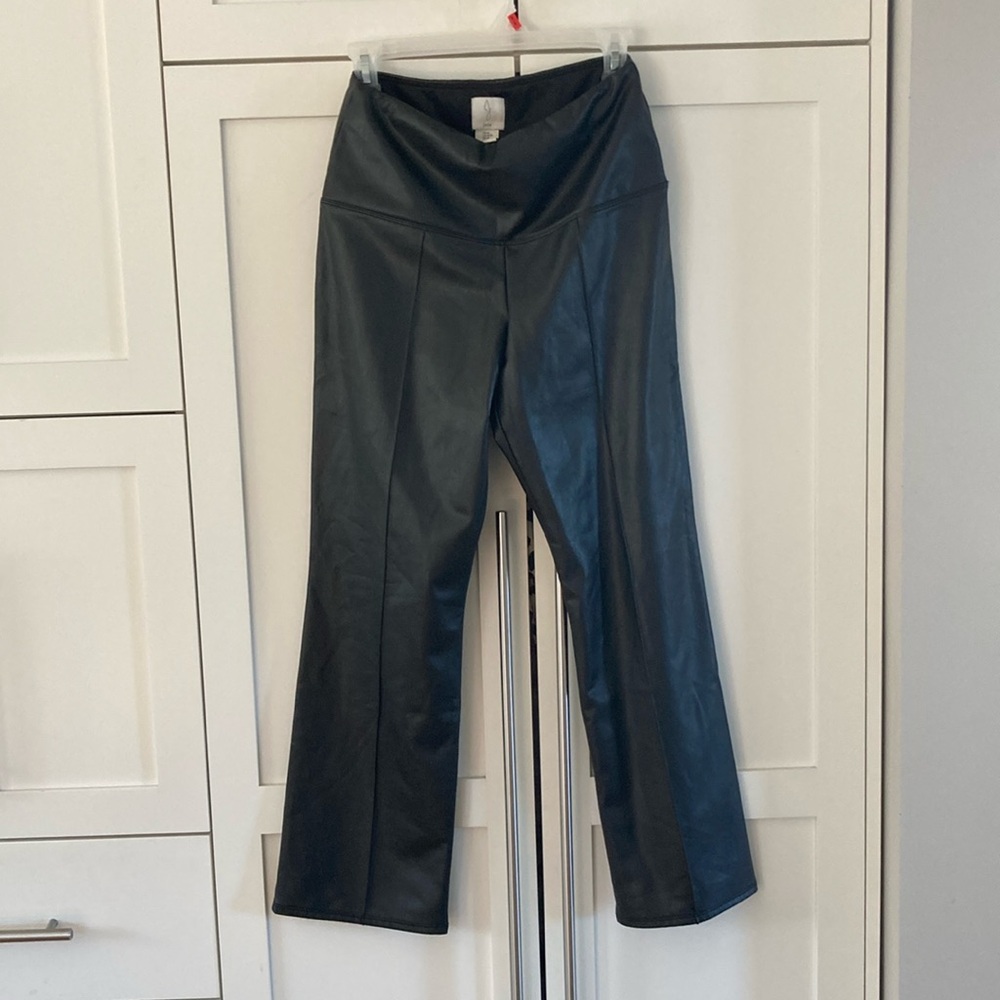 Joie Black Stretchy Leather-Look Ankle Length Pull-On Pants Size M